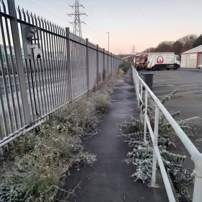 Depot fence line cleared — before CRJ Gardening & Grounds